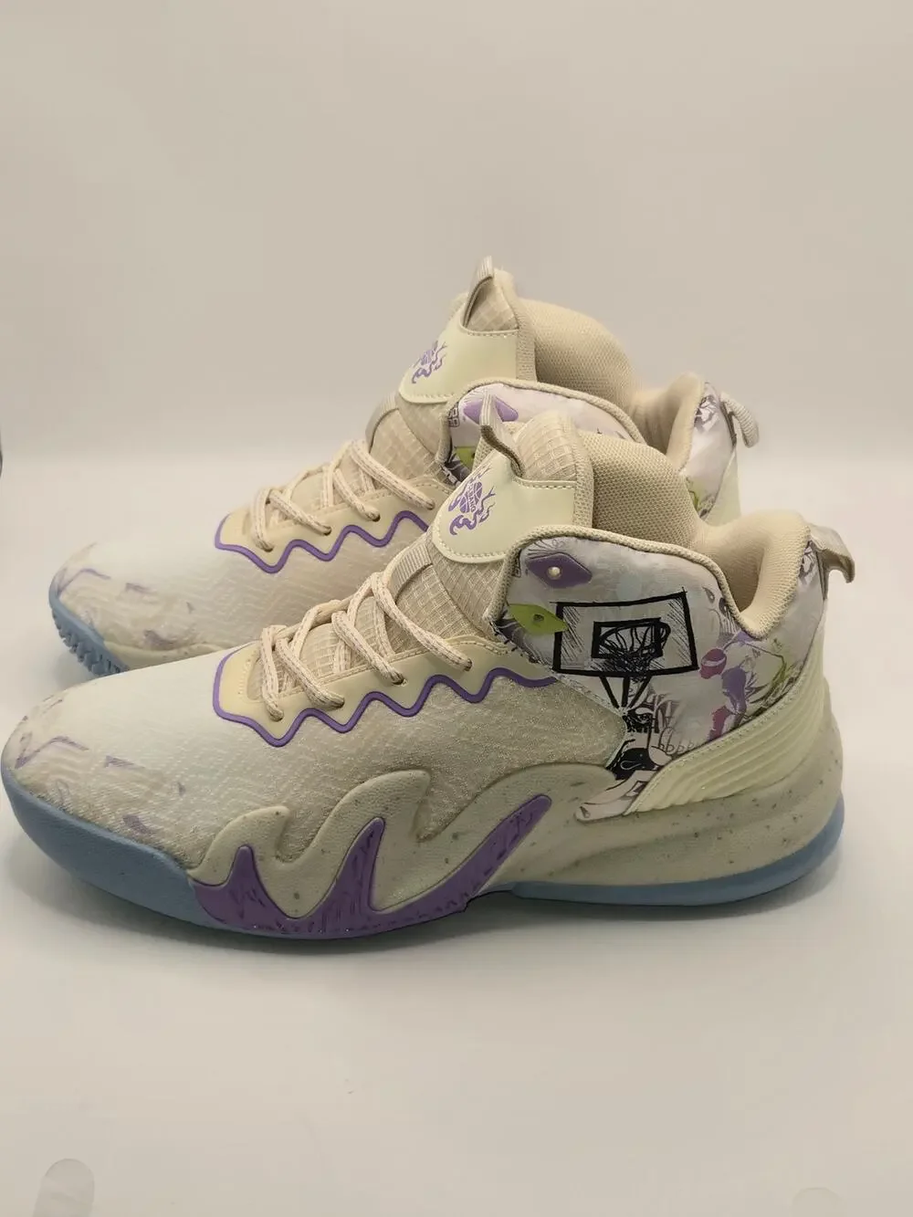 CLIBANG Basketball Shoes Men's 8.5 Women's 10 White Purple High Top New
